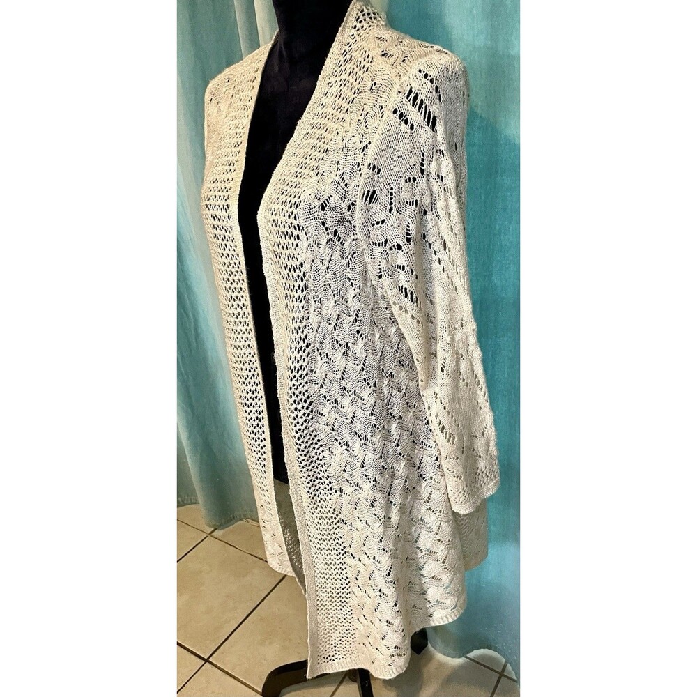 Women's Open Front Lace Cardigan Beige Size XL Crochet Boho Retro Hannah - Picture 14 of 16